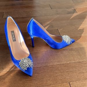 NEW SJP SARAH JESSICA PARKER BLUE TEMPEST STILETTOS HIGH HEELS 37 SATIN